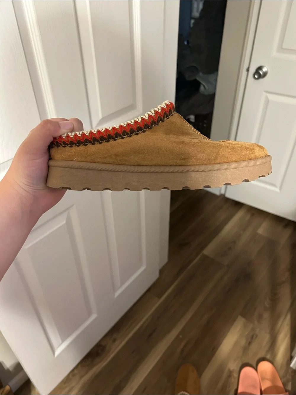 Altar'd State Tan Ankle Booties with Red & White Trim